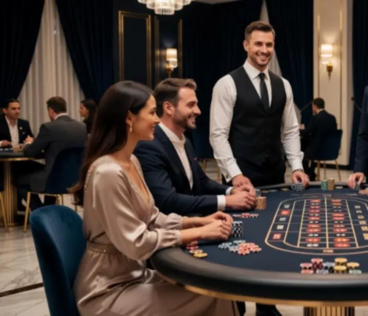 Stół eventowy casino-style podczas eleganckiego wieczoru kasynowego