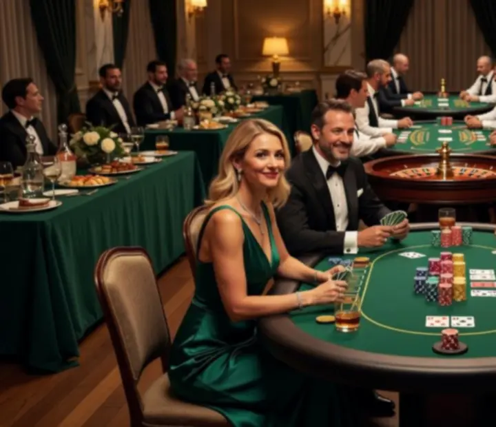 Elegancka sala przygotowana na wieczór kasynowy